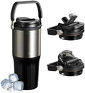TKK 24 oz Ceramic Coated Tumbler with Straw Lid, 18/10 Stainless Steel Vacuum Tumblers, Leakproof Double Walled Iced Car Cup with Handle & Tea Infuser& Dishwasher Safe, for Hot & Cold Drinks, Black by TKK