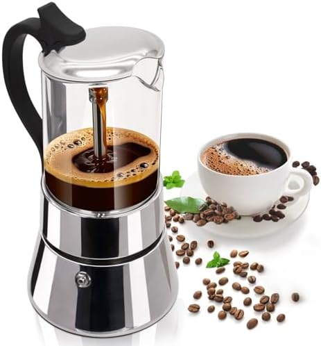 Clear Glass Moka Pot 6 Cup 350ml Stainless Steel Coffee Maker by Unknown