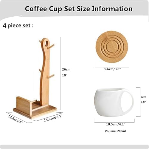 Bamboo Coffee Mug Holder Tree, Ceramic Coffee Cup Shelf Set 6 Piece Creative Cup Stand and Saucer Combination Coffee Mugs Kitchen Shelf Set (5x6.1x10) - Image 3