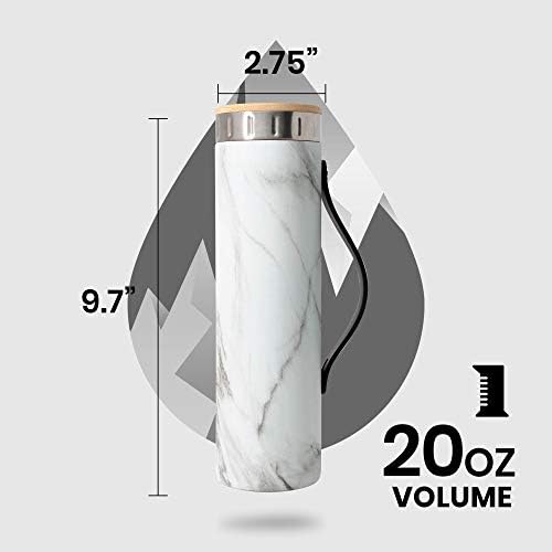 Elemental Iconic Stainless Steel Water Bottle Infuser, 20oz Triple Wall Vacuum Insulated Water Bottle, Reusable Fruit & Tea Infuser Thermal Bottle with Internal Strainer and Bamboo Lid - White Marble - Image 2