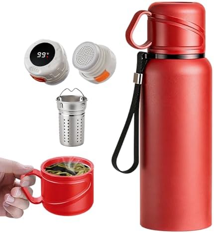 Double wall vacuum Leakproof stainless steel wide mouth insulated water bottle;tea tumbler with infuser,cup,lid;smart thermoses hot drinks;thermal flask ice coffee with led digital temperature display by Unknown