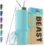 Beast 50 oz Tumbler with Handle Stainless Steel Vacuum Insulated Coffee Ice Cup Double Wall Travel Flask (Aquamarine Blue) by GreensSteel
