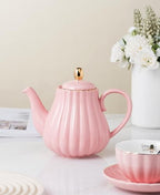 CLAY TONIC- 8 OZ Porcelain Pink Coffee/Teacup and Saucer Set with Holder - Image 3
