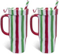 Silipint 32oz Silicone Humbler Tumbler with Handle, Flip Lid and Straw – BPA-Free, Non-Toxic, Unbreakable, Microwave, Dishwasher Safe – Perfect for Tea, Cold Water, Poinsettia Stripe - Pack of 2 by Silipint