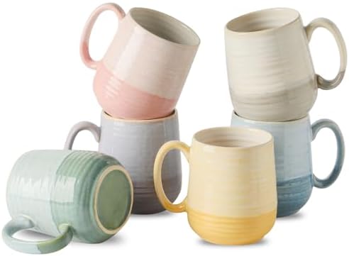 HASENSE Coffee Mugs Set of 6, 15 OZ Porcelain Cups, Two‑Tone Reactive Glaze by Hasense