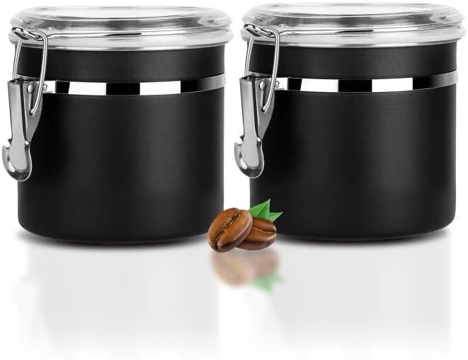 Walktosun Stainless Steel Food Container with Clear Lids Airtight Storage Container Stackable Small Canisters Kitchen Pantry Storage for Cereal, Snacks, Candy, Herbs, Spices, Sugar, Tea (1.2L Black) by Walktosun