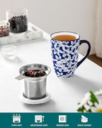 vancasso SELENE Porcelain Tea Mug, 18 oz Porcelain Tea Cup with Infuser and Lid Steeps Loose Leaf Tea, Microwave & Dishwasher Safe, Blossom Cluster - Image 3