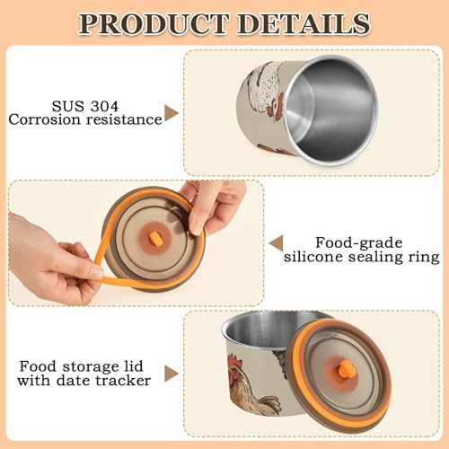 Stainless Steel Jar, Rooster Chicken (002) Food Storage Container with Lid, Sealed and Moisture-Proof, Suitable for Coffee Beans, Nuts and Candies, 30 oz - Image 5