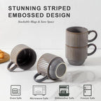Hasense Porcelain Coffee Mugs, 12 oz Stackable Coffee Cups Ceramic with Steel Rack, Modern Ribbed Latte Cup Sets for Cappuccino, Tea, Espresso, Hot Cocoa, Drinks - Dishwasher & Microwave Safe, Brown - Image 4