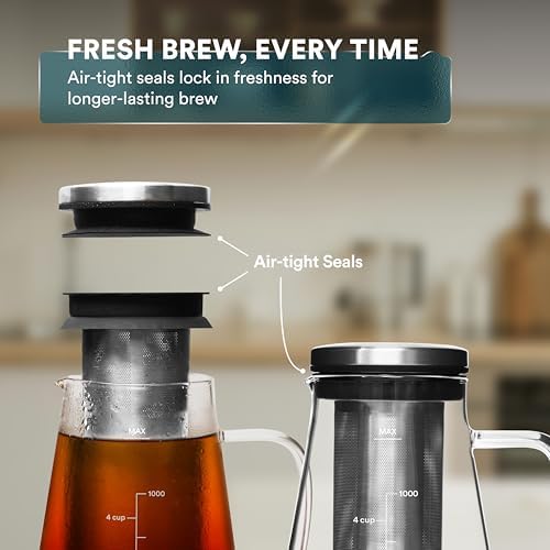 Airtight Cold Brew Iced Coffee Maker 1.0L with Double Wall Single Lip Insulated Glass Cup - Image 4