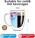 Aurzen 4 Pack Double Walled Glass Coffee Mugs with Handles, Large Insulated Layer Coffee Cups, Clear Borosilicate Mugs, Perfect for Cappuccino, Tea, Microwave Safe - Image 3