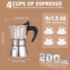 4 Cup 200ml Glass Moka Pot, Stovetop Espresso Maker, Silver - Image 5