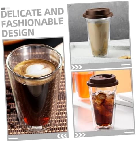 GLEAVI Double Wall Glass Coffee Mug Coffee Cup 350ml with Silicone Lid - Image 2