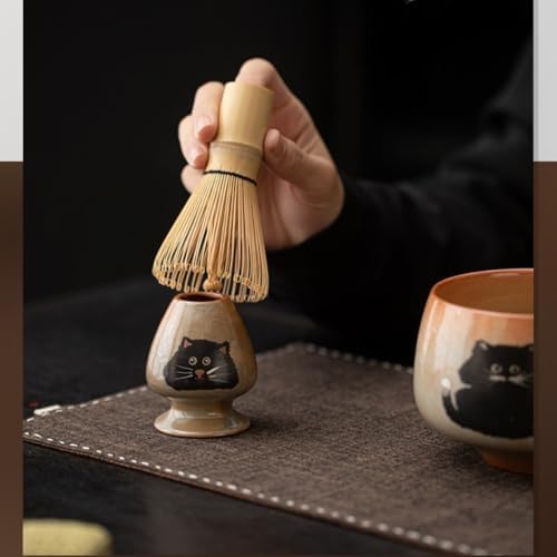 Matcha Whisk Set -4 Piece Ceremony Matcha Set with Matcha Whisk,Bamboo Matcha Scoop, Whisk Holder,Ceramic Matcha Bowl,Cat Design Matcha Tea Ceremony fit for Traditional Japanese Tea Ceremony (Cat) - Image 4