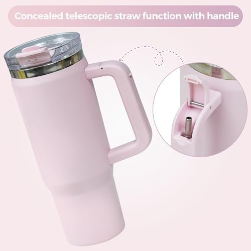 30 oz Tumbler with Handle Hidden Straw Stainless Steel Insulated - Image 2