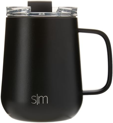 Simple Modern Voyager Signature Mug | Travel Coffee Tumbler with 360° Lid and Handle | Ceramic-Lined Insulated Stainless Steel Iced Cold Brew Cup | 12oz, Midnight Black by Unknown