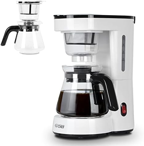 Commercial CHEF 5-Cup Small Drip Coffee Maker with 0.75L Water Tank, Drip Coffee Maker with Pour Over Filter, Glass Carafe, Brews in 6 Minutes, CHCP05W, White by CommercialChef