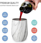 CHILLOUT LIFE 12 oz Stainless Steel Wine Tumblers 4 Pack - Double Wall Vacuum Insulated Wine Glasses Cups with Lids and Straws Set Keeping Cold & Hot for Coffee, Beer, Ice Cream - Carrara Marble - Image 2