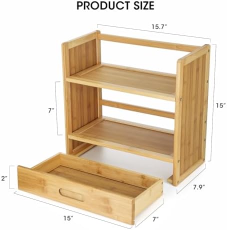 AIEVE Matcha Station Organizer, 2-Tier Bamboo Shelf with Hidden Drawer, Coffee Station Organizer Mug Holder Shelf for Matcha Whisk Set Bowl Cup Scoop Sifter - Image 2