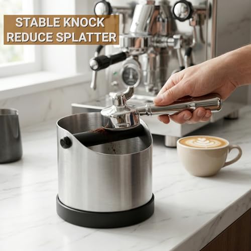 Coffee Grounds Knock Box, Large Stainless Steel Espresso Coffee Knock Box, Coffee Grind Knock Out Box with Removable Knock Bar and Coffee Brush, Coffee Grounds Container with Non-Slip Base - Image 2