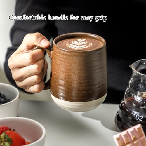 HASENSE Ceramic Coffee Mug Set of 4, 15 oz Coffee Cups with Big Handles, Large Latte Mugs for Men and Women, Christmas Cups for Tea, Hot Cocoa, Latte, Cappuccino, Dishwasher Microwave Safe, Brown - Image 4