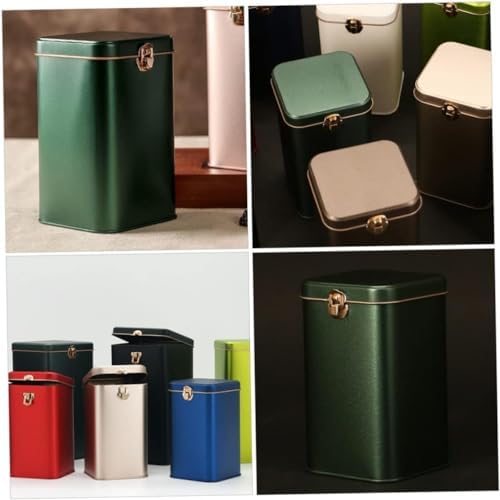 Metal Tea Black Tea Loose Leaf Condiment Organizer for Fridge Containers for Food Tea Storage Can Metal Cookie Tins Container Sealing Pot Tea Storage Container-Deep Greenx2pcs - Image 2