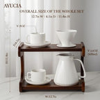 Pour Over Coffee Maker Set, 22OZ Ceramic Pour Over Coffee Dripper with Acacia Wood Stand and 5OZ Cups and Saucers Set of 2, Size 02 - Image 7