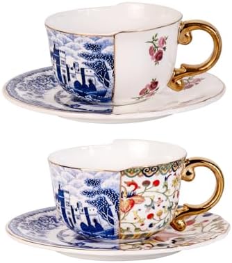 KAMMAK Tea Cups and Saucers Set of 2, Fine Bone China Coffee Cups, 582N by KAMMAK
