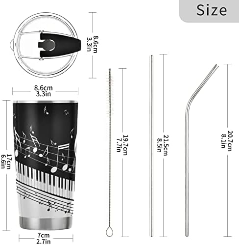 20 oz Piano Keys Music Note Insulated Tumbler Coffee Mug Double Wall Vacuum Travel Mug with Straw and Lid Stainless Steel - Image 3