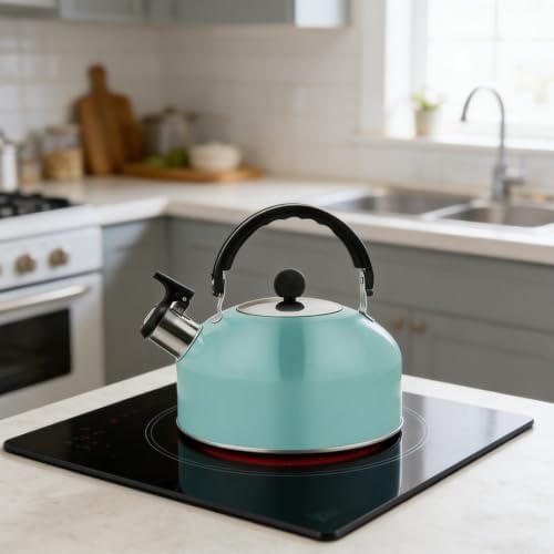 SOLUSTRE Stainless Steel Tea Kettle Whistling Tea Kettle for Stovetop Flat Bottom Boiling with Non Drip Spout and Ergonomic Handle 7.48 X 7.28 X 7.28 in for Home Office - Image 4