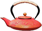 tetsubin Cast iron Tea Kettle workshop Healthy japanese flower pattern Teapot with Stainless Steel Infuser（30.4oz） (30.4 oz, red bamboo leaves) by Unknown
