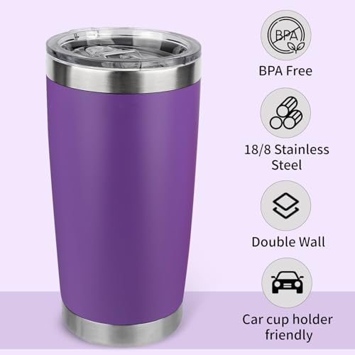 20oz Stainless Steel Tumbler Bulk with Lid, Travel Mug - Double Wall Vacuum Powder Coated Cup - Purple, 6 Pack - Image 3