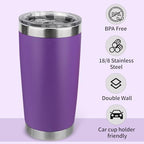 20oz Stainless Steel Tumbler Bulk with Lid, Travel Mug - Double Wall Vacuum Powder Coated Cup - Purple, 6 Pack - Image 3