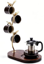 Coffee Mug Tree with Wooden Base, Metal Coffee Cup Holder for Countertop, Coffee Mug Stand for Kitchen Counter, Mug Rack Display for Counter Top Kitchen Organizer with 4 Hooks,Gold by Unknown