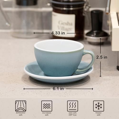 Loveramics Matt Cappuccino Cup, 10 oz Ceramic Latte Art Mug with Saucer, Thick-walled stoneware cup Set, Barista Latte Cup Set for Latte, Cappuccino, Tea - Mineral Colors (Glacier, 10OZ) - Image 2