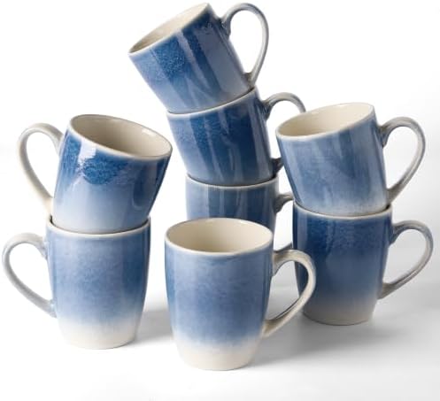 famiware Coffee Mugs Set, 13oz Mug Set of 8, Stoneware Cups with Handle by Famiware