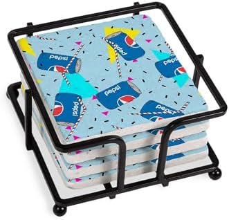CafePress Pepsi Can Pattern Tumbled Stone - Set of 4 Coasters Set of 4 w/holder by CafePress
