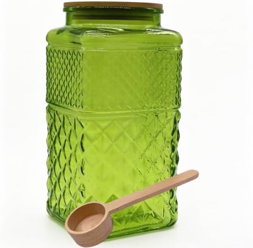 120oz Green Glass Storage Jars with Airtight Lids Tall Glass Jar with Scoop by Viovian
