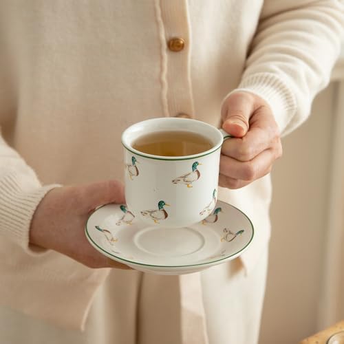 London Pottery Porcelain Coffee Cup with Saucer 220ml/7.4oz, British Teacup Set for Latte, Cappuccino, Espresso, Tea Party Wedding Birthday Housewarming Gift (Duck，Cup and Saucer, 220ml) - Image 4
