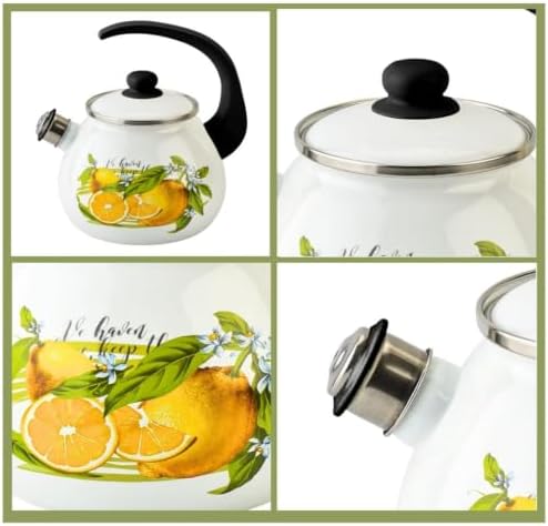 Enamel Kettle with Whistle 2.7 Qt (2.5 L) Stovetop Kettle with Ergonomic Handle, Enameled Steel Tea Pot for Stove Top, Vintage Kitchen Tea Kettle, Dishwasher and Induction Safe (Lemon) - Image 6