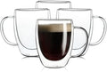 Aurzen 4 Pack Double Walled Glass Coffee Mugs with Handles, Large Insulated Layer Coffee Cups, Clear Borosilicate Mugs, Perfect for Cappuccino, Tea, Microwave Safe by Aurzen