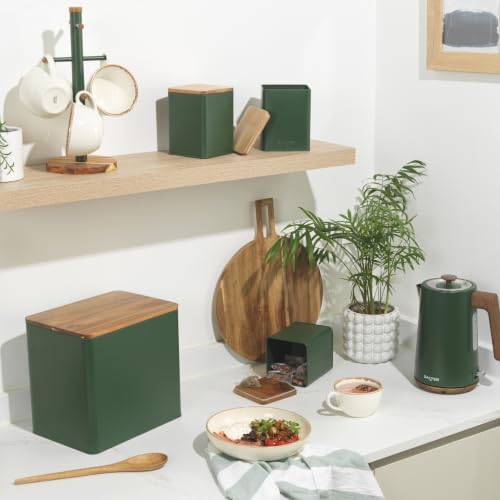 Salter Toronto 3-Piece Canister Set – FSC®-Certified Acacia Wooden Lids, Tea, Coffee, Sugar Storage Canisters, Powder-Coated Matt Finish, Easy Clean, Space Saving Jars, Long Lasting Freshness, Green - Image 2