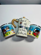 Dominican Republic Stovetop Espresso Maker with 2 Enamel Mugs, White, 11 oz, República Dominicana Theme Coffee Set - Image 2