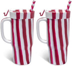 Silipint 32oz Silicone Humbler Tumbler with Handle, Flip Lid and Straw – BPA-Free, Non-Toxic, Unbreakable, Microwave, Dishwasher Safe – Perfect for Tea, Cold Water, Peppermint Stripe - Pack of 2 by Silipint
