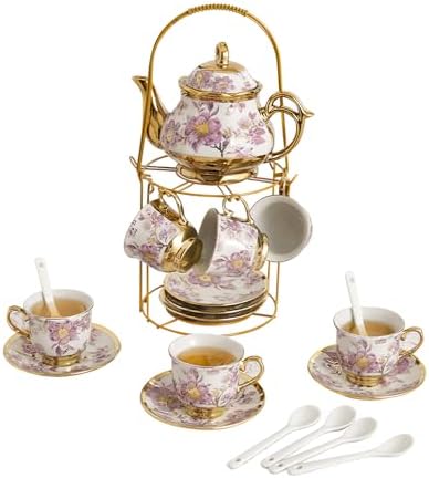 20 PCS Porcelain Tea Set, 700ml/23oz Ceramic Purple Pot Set by YTDTKJ