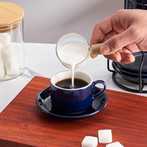 8 OZ Porcelain Stackable Cappuccino Cups and Metal Stand Set of 4 - Image 3