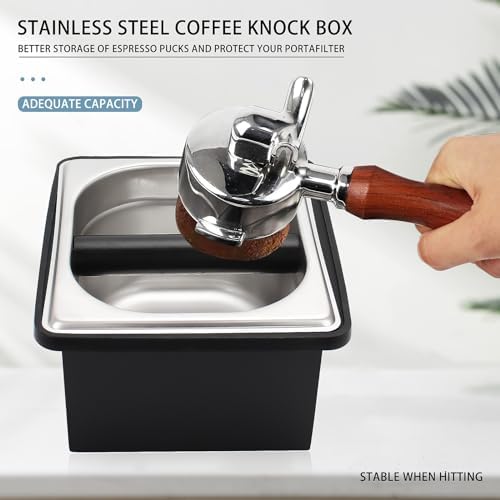DIBTSA Espresso Knock Box,Stainless Steel Coffee Pucks Container, with Steel Holder and Noise Reduction Rubber Ring (7.28 x 6.8 x 4.25 inch) - Image 2