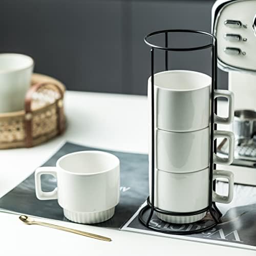 Miamolo Coffee Mugs Set of 4, Stackable Coffee Cups with Stand and Spoons - Image 6