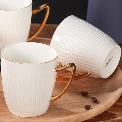Luxury Bone China Coffee Mug Set of 2, 8oz Lightweight White Fine Bone China Tea Cups with Gold Thin Rim, Over 45% Bone Content Porcelain Ceramic Thin Mugs for Espresso Latte Mocha Freezer Safe - Image 2