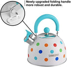 SHANGZHER Cute Polka Dots Tea Kettles Stovetop Stainless Steel Whistling Kettle Tea Pots for Stove Top 2.6 Quart / 2.5 Liter Blue - Image 4